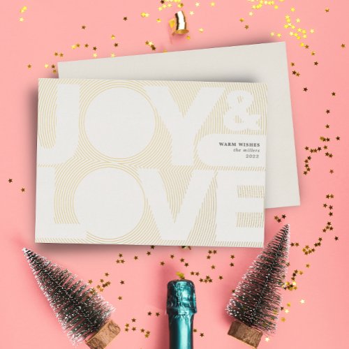Simple Geometric Joy Love Ivory and Gold  Foil Holiday Card