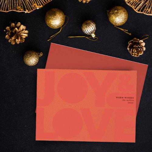 Simple Geometric Joy Love Red and Gold Foil Holiday Card