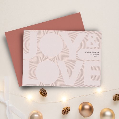 Simple Geometric Joy Love Soft Pink Rose Gold Foil Holiday Card