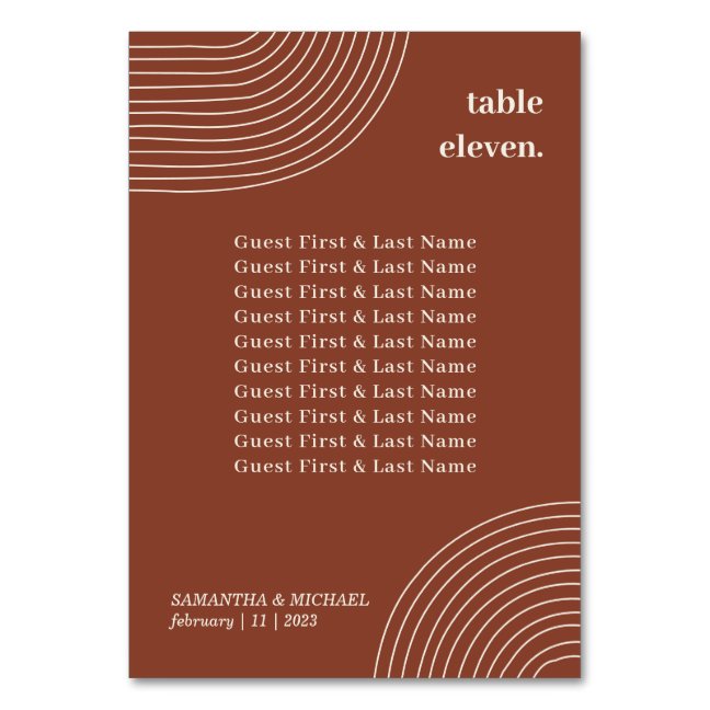 Simple Geometric Line Terracotta guest name seat Table Number