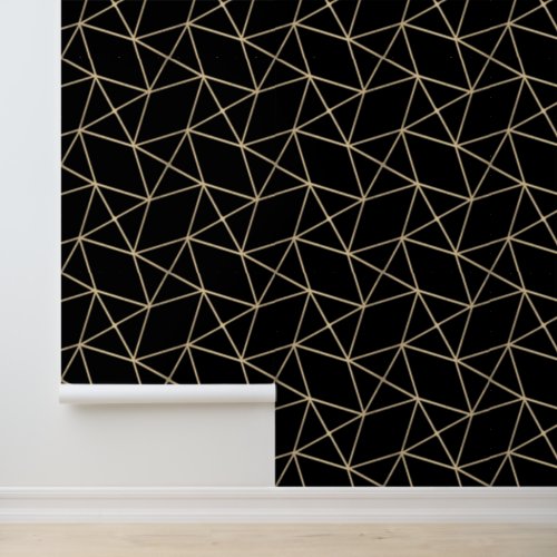 Simple Geometric Modern Classy Deco Black And Gold Wallpaper