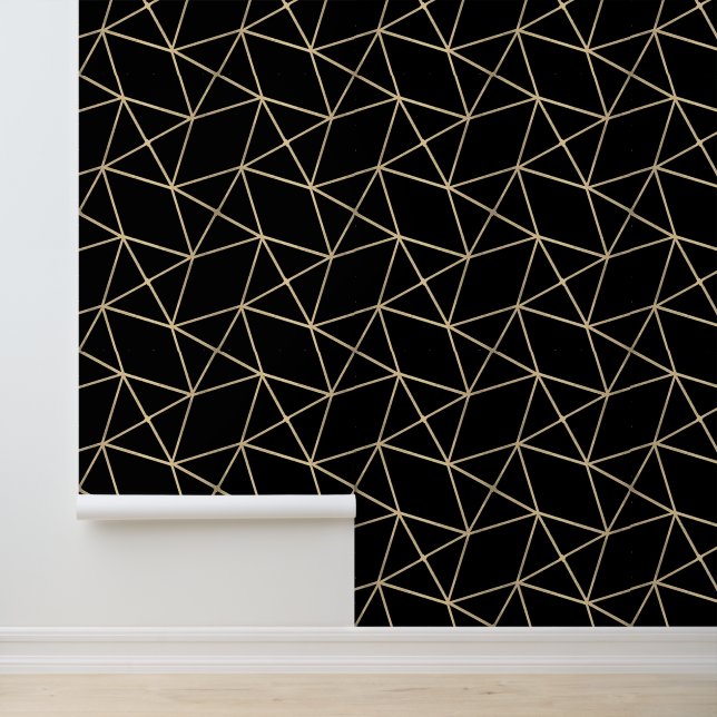 Simple Geometric Modern Classy Deco Black And Gold Wallpaper (Application)