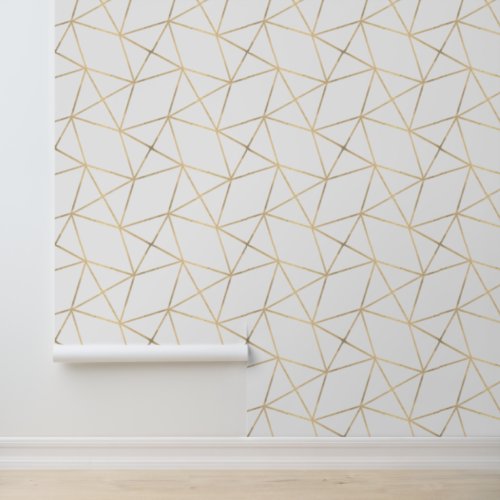Simple Geometric Modern Classy Deco White And Gold Wallpaper