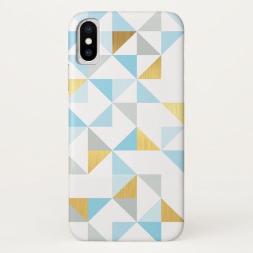 SIMPLE GEOMETRIC modern triangle pattern blue gold iPhone X Case