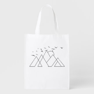 Simple Geometric Mountains With Birds Nature Art Grocery Bag