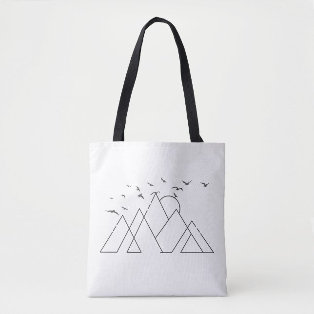 Simple Geometric Mountains With Birds Nature Art Tote Bag (Front)