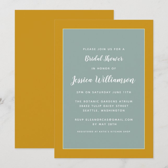 Simple Geometric Mustard and Sage Bridal Shower Invitation (Front/Back)