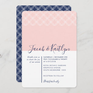SIMPLE GEOMETRIC PATTERN navy blue pale blush pink Invitation