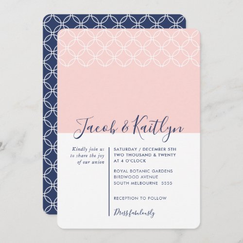 SIMPLE GEOMETRIC PATTERN navy blue pale blush pink Invitation