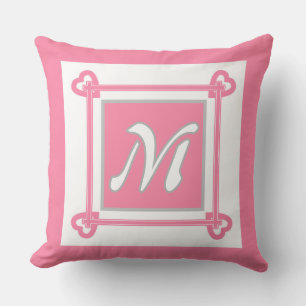 Simple, Geometric, Pattern ,Pink , Gray Throw Pillow