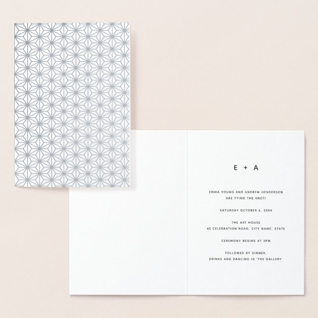Simple Geometric Pattern Silver Wedding Invitation (Display)
