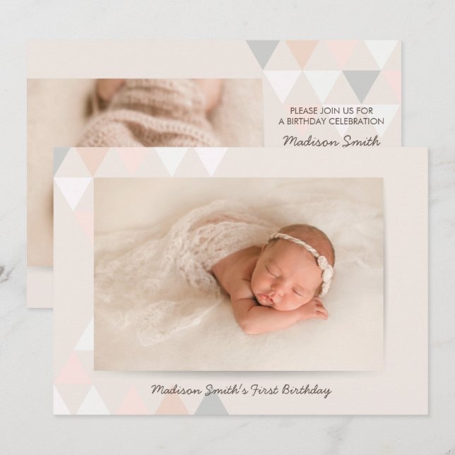 Simple Geometric Photo Birthday Party Invitation (Front/Back)