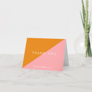 Simple Geometric Pink Orange Custom Bridal Shower Letterpress Thank You Card