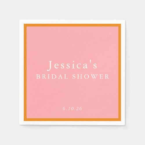 Simple Geometric Pink Orange Custom Bridal Shower Napkins