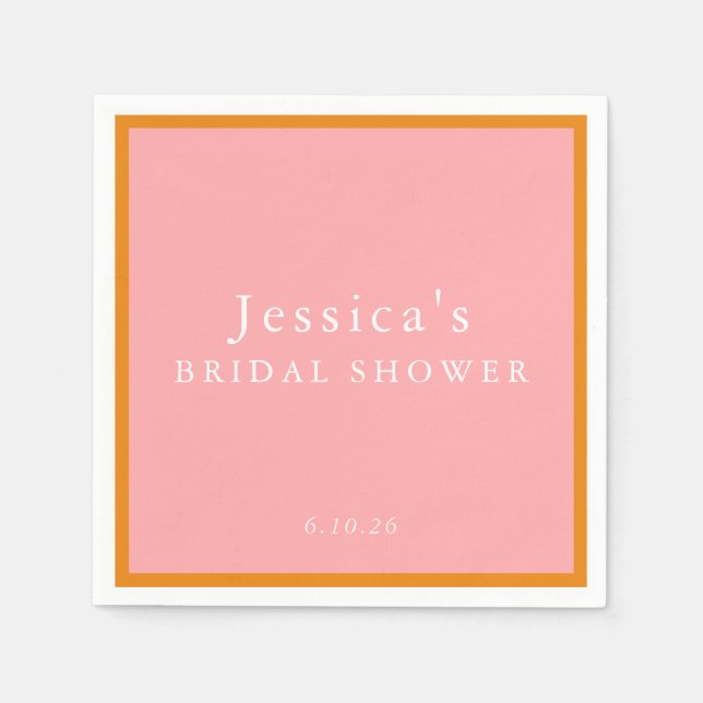 Simple Geometric Pink Orange Custom Bridal Shower Napkins (Front)
