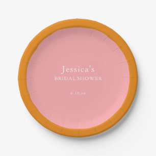 Simple Geometric Pink Orange Custom Bridal Shower  Paper Plates