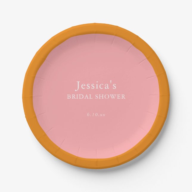 Simple Geometric Pink Orange Custom Bridal Shower  Paper Plates (Front)