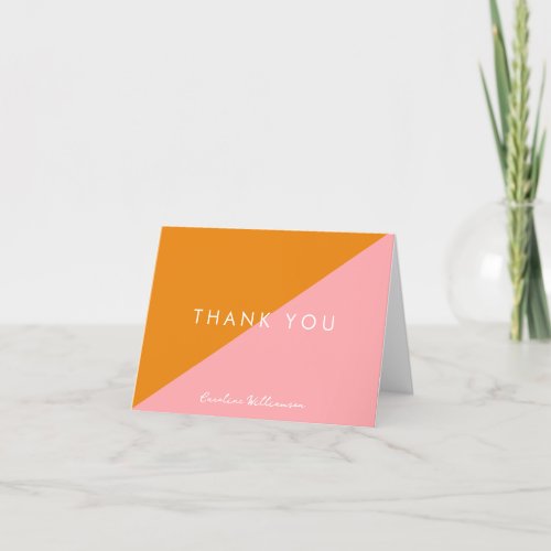 Simple Geometric Pink Orange Custom Bridal Shower Thank You Card
