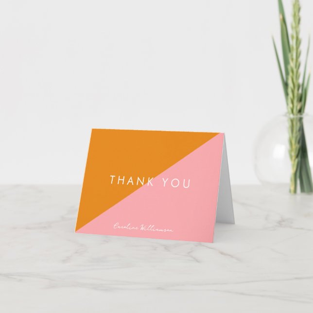 Simple Geometric Pink Orange Custom Bridal Shower Thank You Card (Front)