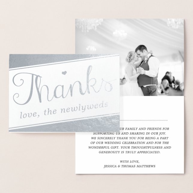 Simple Geometric Script Photo Wedding Thank You Foil Card (Display)