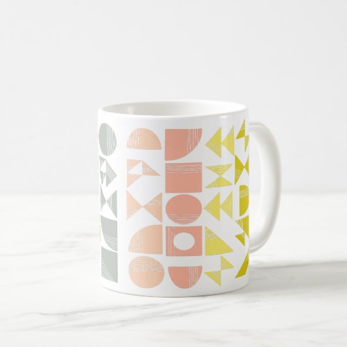 Simple Geometric Shapes Lines in Pastel Coral Coffee Mug