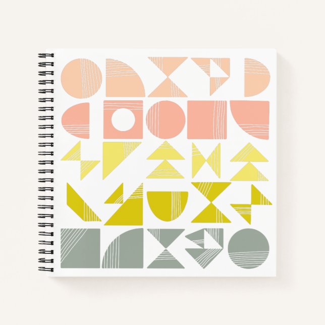 Simple Geometric Shapes Lines in Pastel Coral Notebook (Front)
