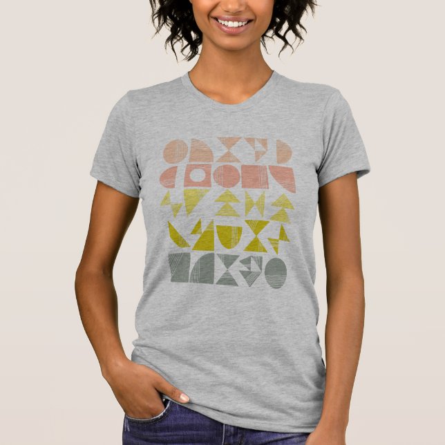 Simple Geometric Shapes Lines in Pastel Coral T-Shirt (Front)