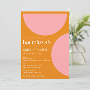 Simple Geometric Shapes Pink Orange Bat Mitzvah Invitation