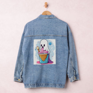 Simple ghost eating ice cream denim jacket