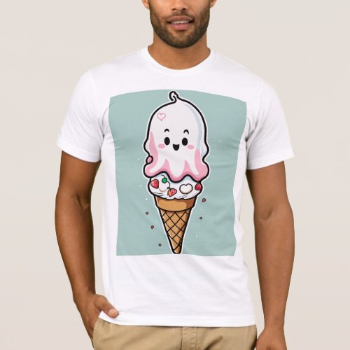 simple ghost with ice cream doodle  T_Shirt