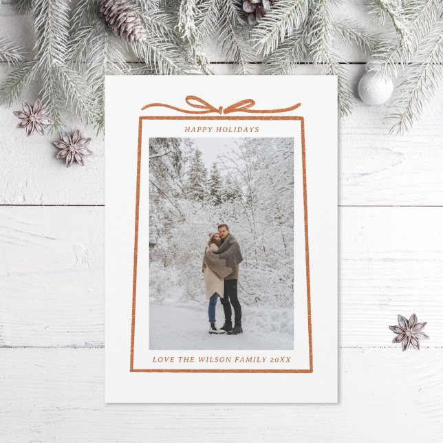Simple Gift Ribbon and Bow Christmas Photo Holiday Card (Creator Uploaded)