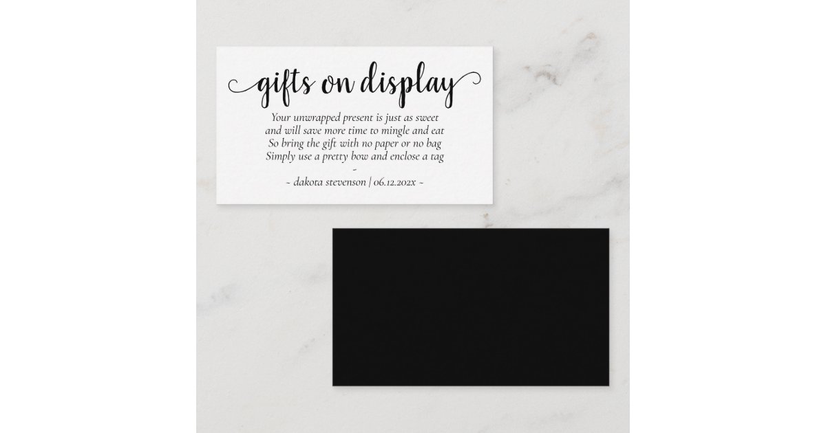 Simple Gifts on Display Black Script Any Event Enclosure Card Zazzle