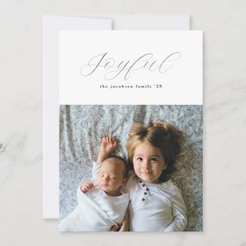 Simple Gilded Silver Foil Joyful Script Holiday Card