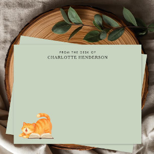 Simple Ginger Cat and Book Custom Note Card