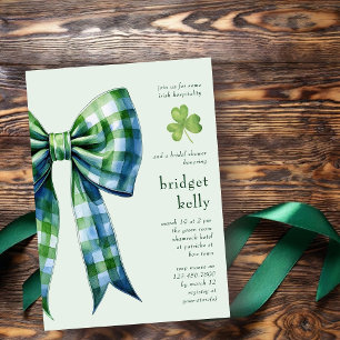 Simple Gingham Bow Elegant Irish Bridal Shower Invitation