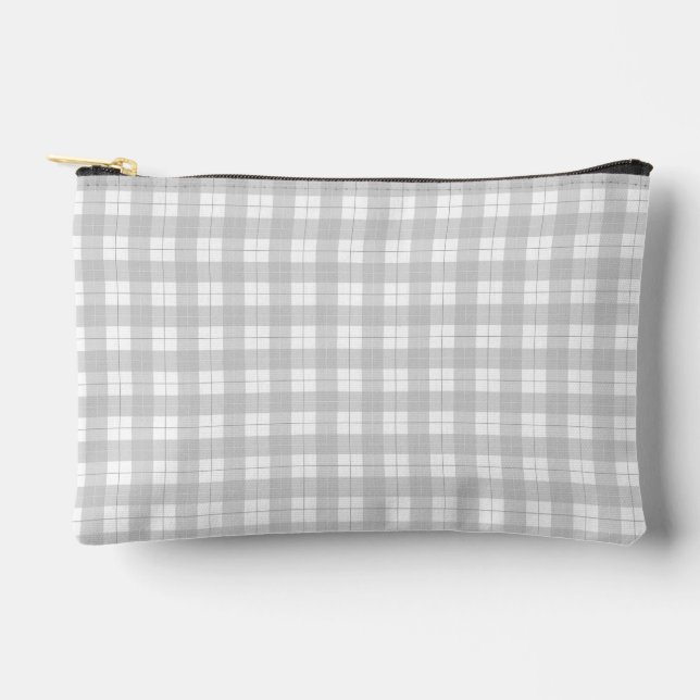 Simple Gingham Style Light Gray Plaid Accessory Pouch (Front)