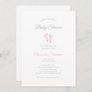 Simple Girl Baby Shower Precious Pink Footprints Invitation