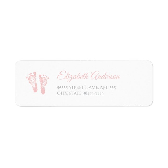 Simple Girl Baby Shower Precious Pink Footprints Label (Front)