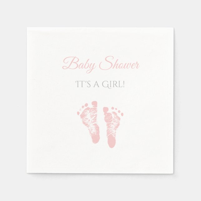 Simple Girl Baby Shower Precious Pink Footprints Napkins (Front)