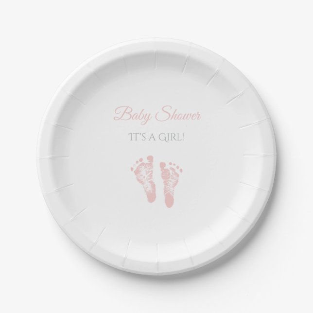 Simple Girl Baby Shower Precious Pink Footprints Paper Plates (Front)