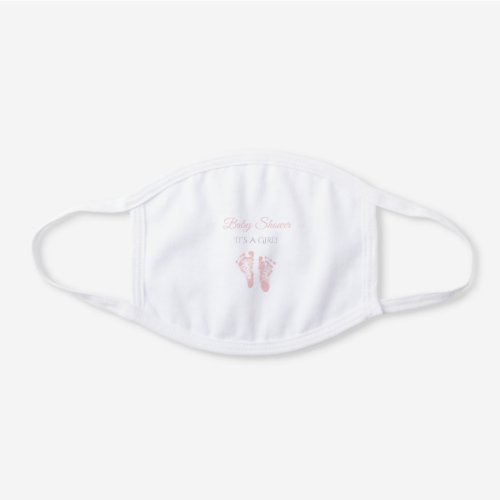Simple Girl Baby Shower Precious Pink Footprints White Cotton Face Mask