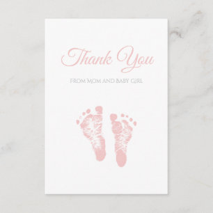 Simple Girl Baby Shower Thank You Pink Footprints Card