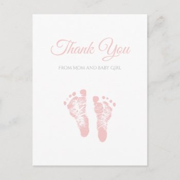 Simple Girl Baby Shower Thank You Pink Footprints Postcard by PartyPlans at Zazzle