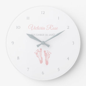 Simple Girl Birth Memento Precious Pink Footprints Large Clock