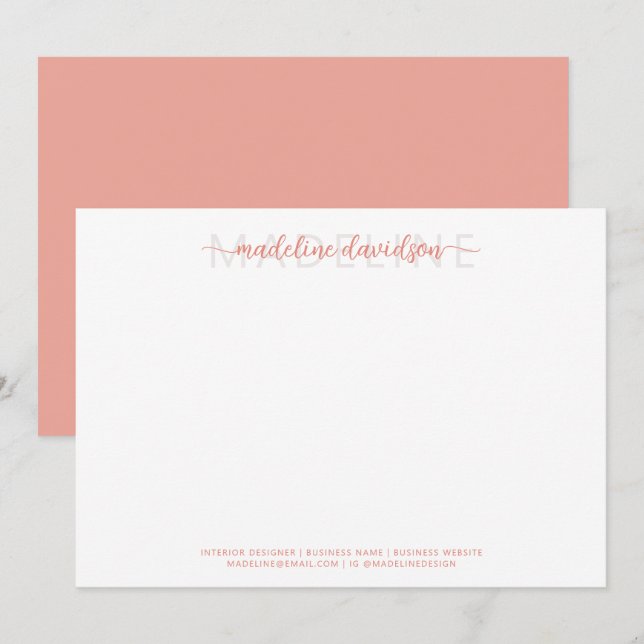 Simple Girly Blushing Peach Name Stationery Note Card (Front/Back)