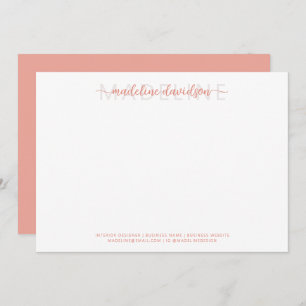 Simple Girly Blushing Peach Name Stationery Note Card
