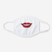 Simple Girly Faux Glitter Red Lips Smile Face White Cotton Face Mask (Front)