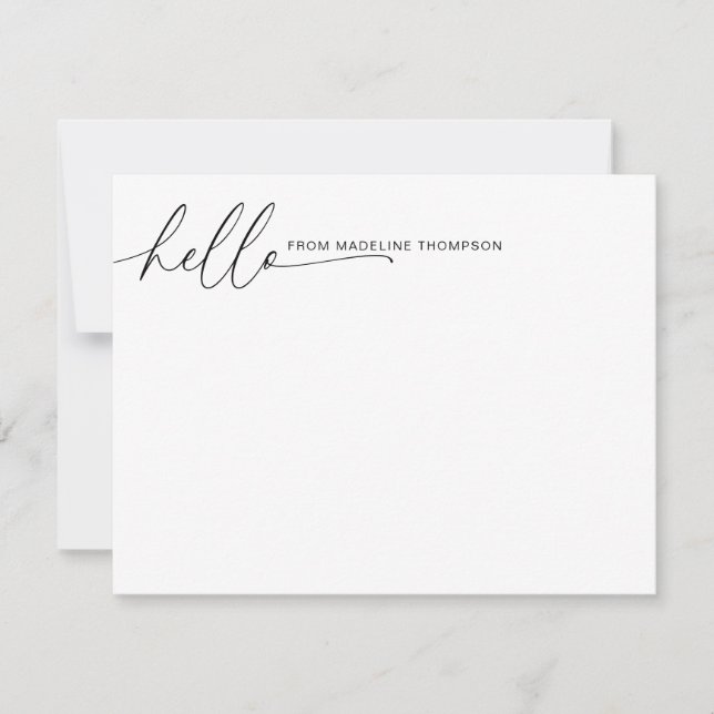 Simple Girly Hello Script Name Contemporary Note Card (Front)