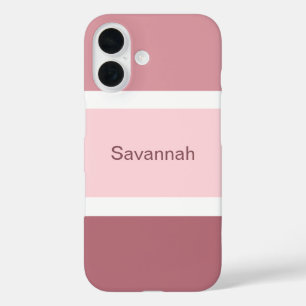 Simple Girly Pink And White Stripes Personalized iPhone 16 Case