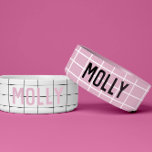 Simple Girly Pink Check Graphic Modern<br><div class="desc">Modern,  geometric grid pattern customizable pet bowl in a girly pink. This bowl is a super cute accessory for your pet or an Ideal gift for the pet owner in your life,  Personalized with names in a pink color way and matching accessories are available.</div>